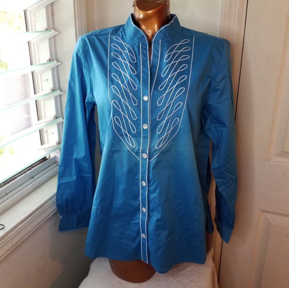 NWT Bob Mackie vintage Western Cowgirl Turquoise embroidered Button Up Shirt M